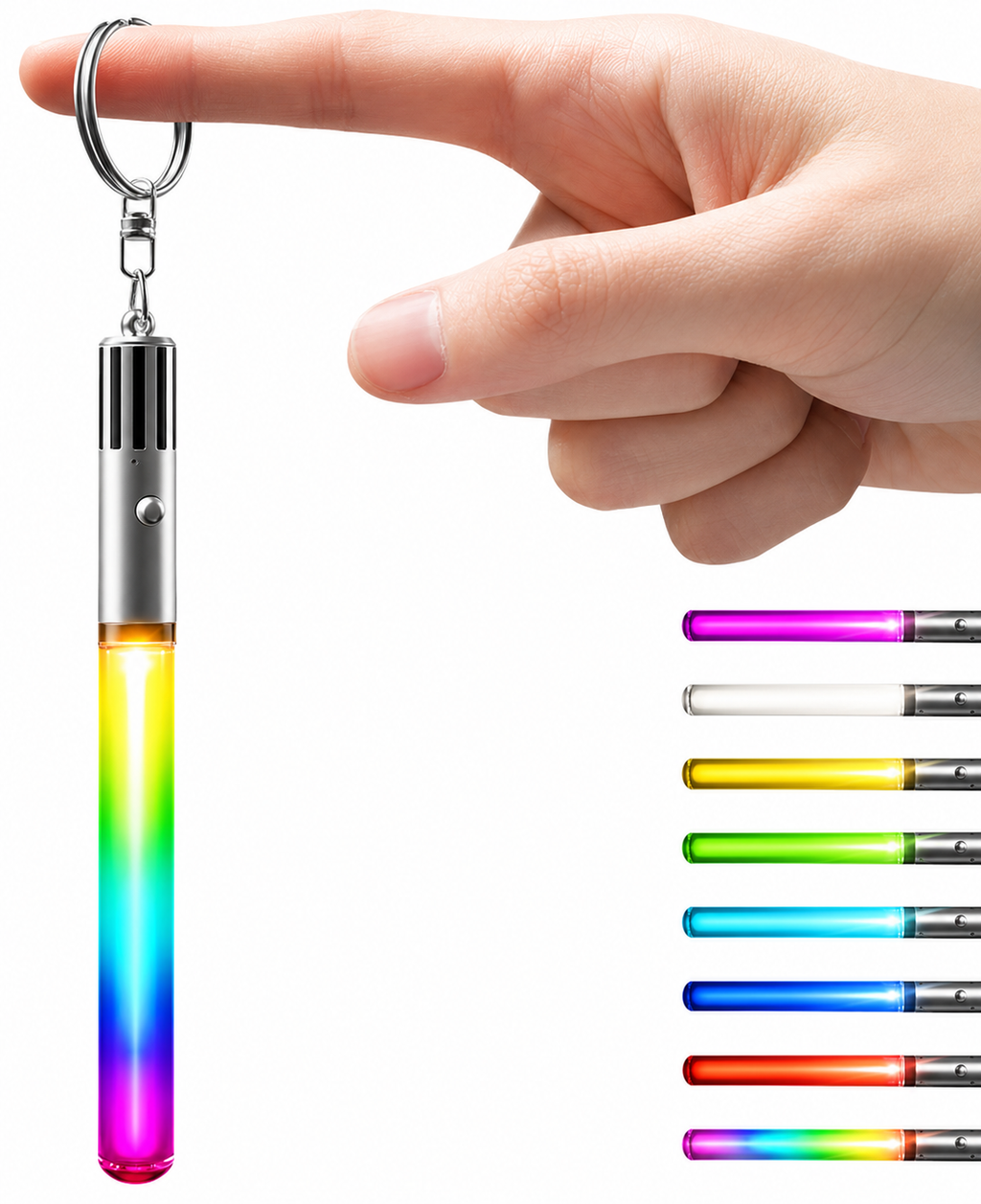 Mini Lightsaber Keychain Light Up LED Glowing Saber with 8 Color Modes
