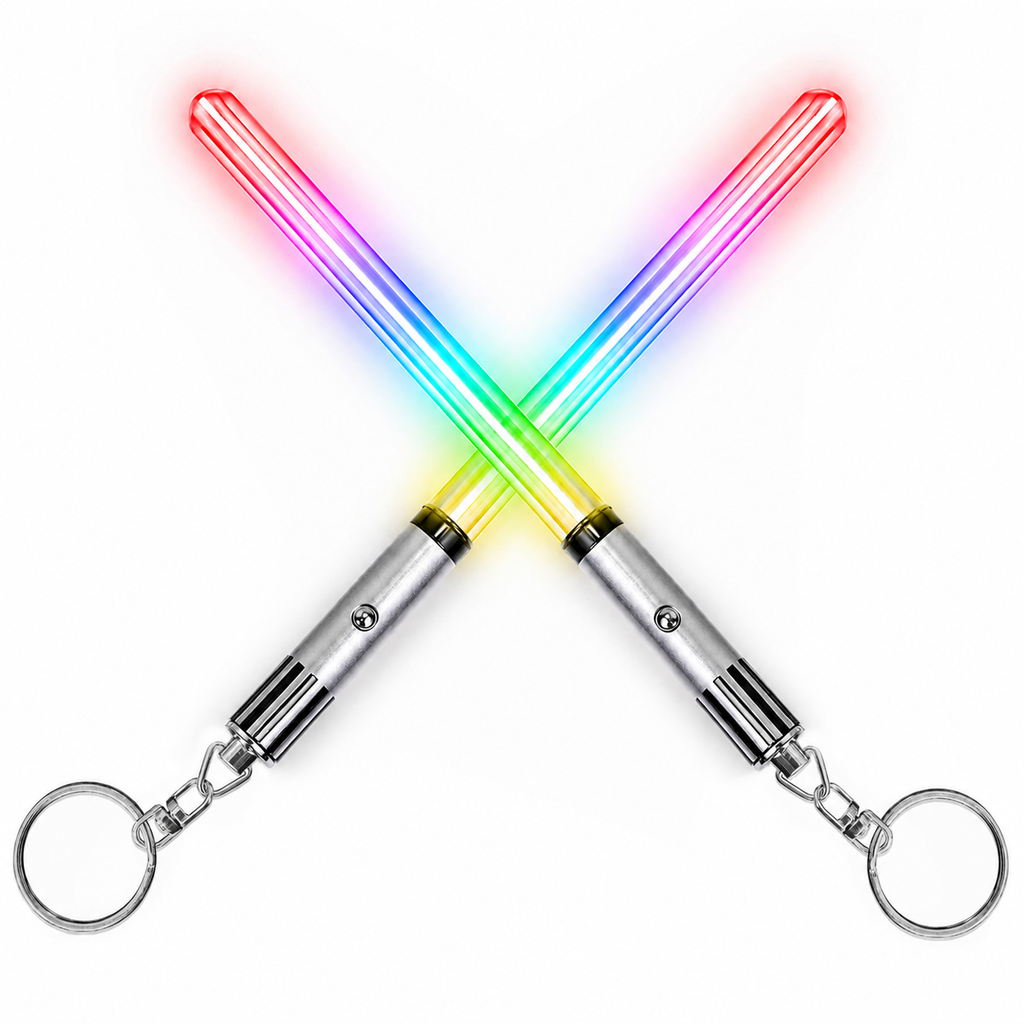 Mini Lightsaber Keychain Light Up LED Glowing Saber with 8 Color Modes
